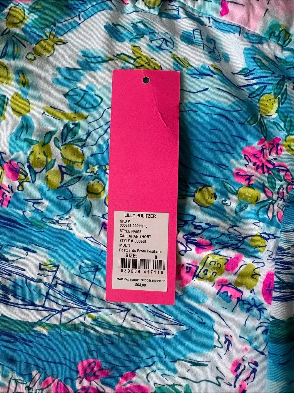 Lilly Pulitzer Callahan Shorts Postcards From Positano Size 0 Excellent Cond